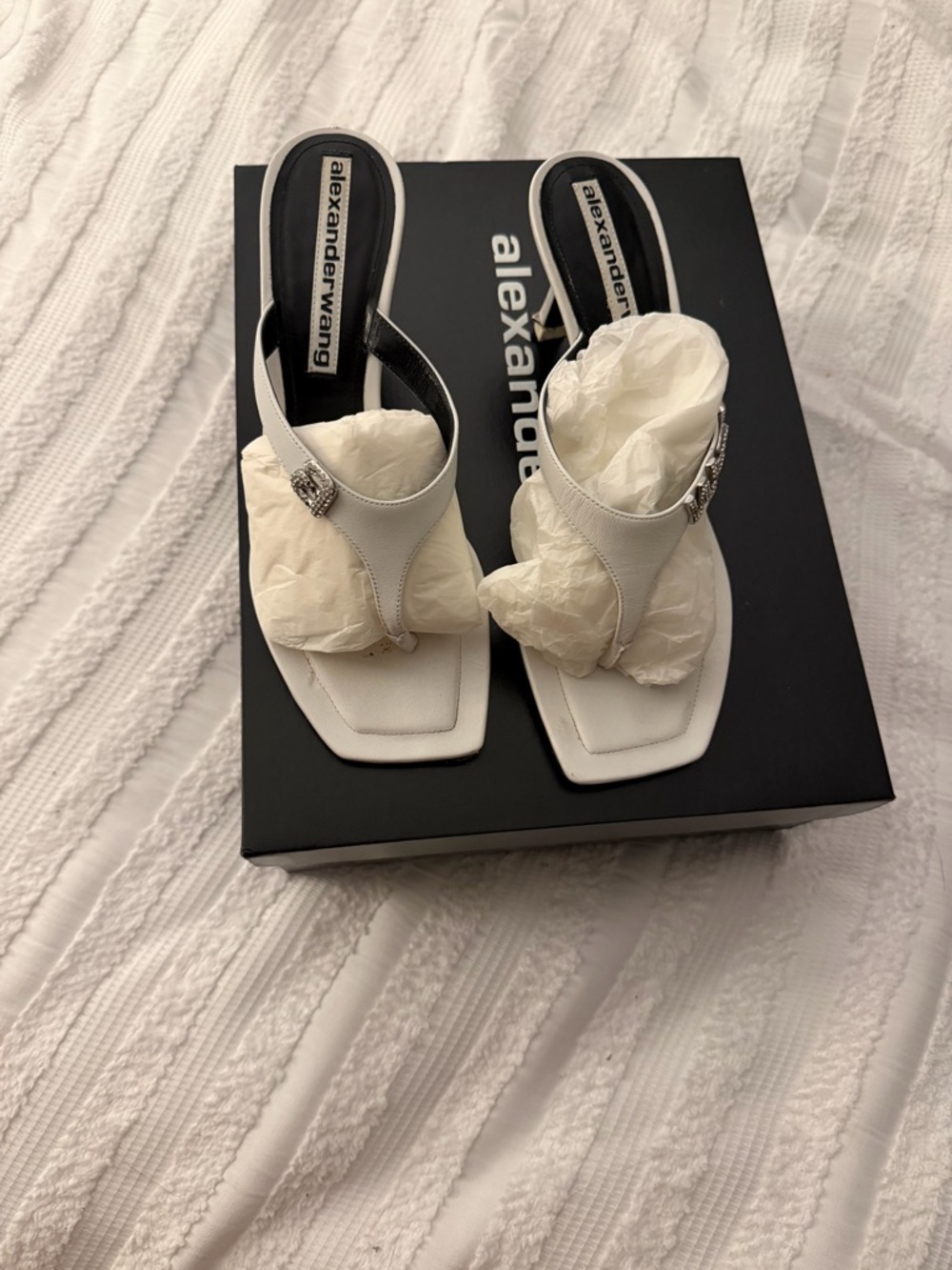 Alexander Wang White Leather Square-Toe Slingback Sandals